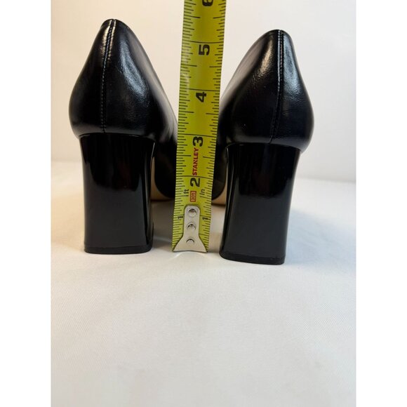 Zara Basic Collection Women Size 7.5 Black Leather Block Heel Pumps Modern Dress - Picture 9 of 13